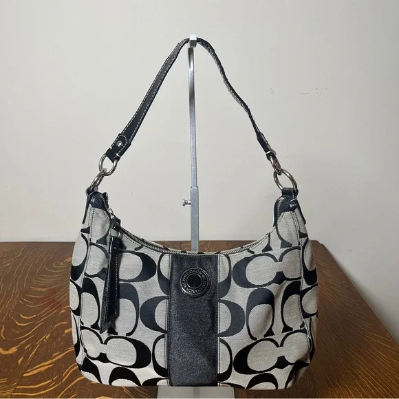 Coach Penelope Cary-all Black and Gray Signature C Shoulder Bag - Picture 1 of 10